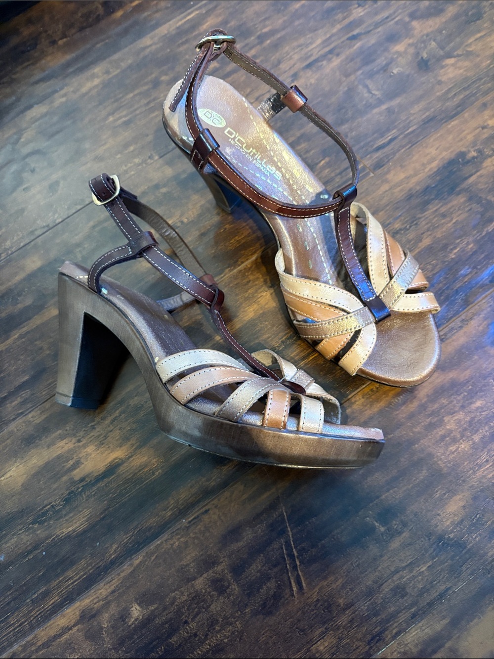 Two-Tone Brown & yTan Strappy Platform Leather Sandals. Size 40 fits like an 8.5
